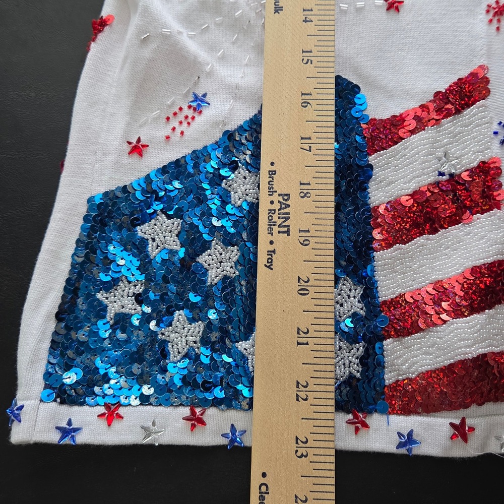 Berek Cardigan Women Size M White Good Patriotic Sequin American Flag Fireworks - Picture 5 of 8
